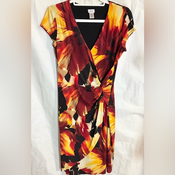 Cache Dresses & Skirts - Cache Sunset 90s Y2K Dress Sz L faux Wrap Art to Wear Fitted Spandex Stretchy